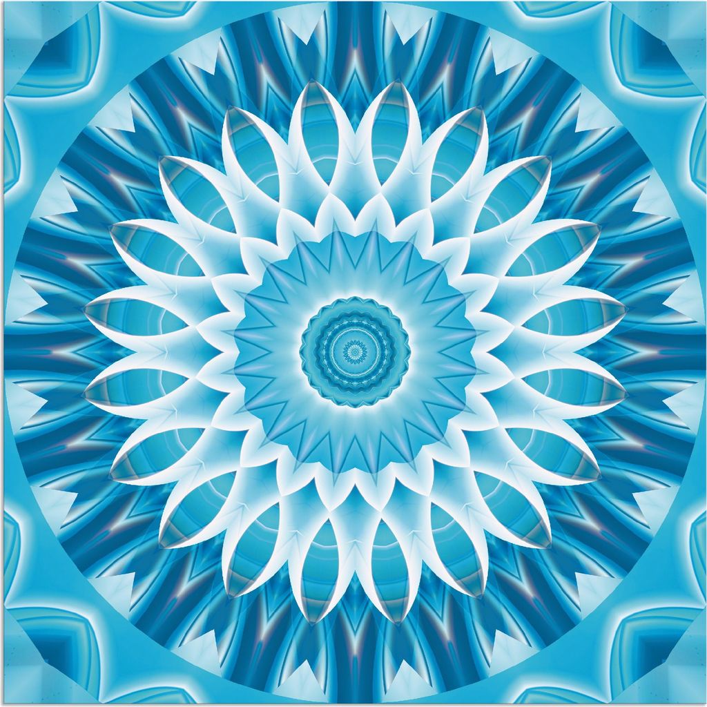 ARTland Wandbild Alu für Innen & Outdoor Mandala blau Blüte Größe: 50x50 cm