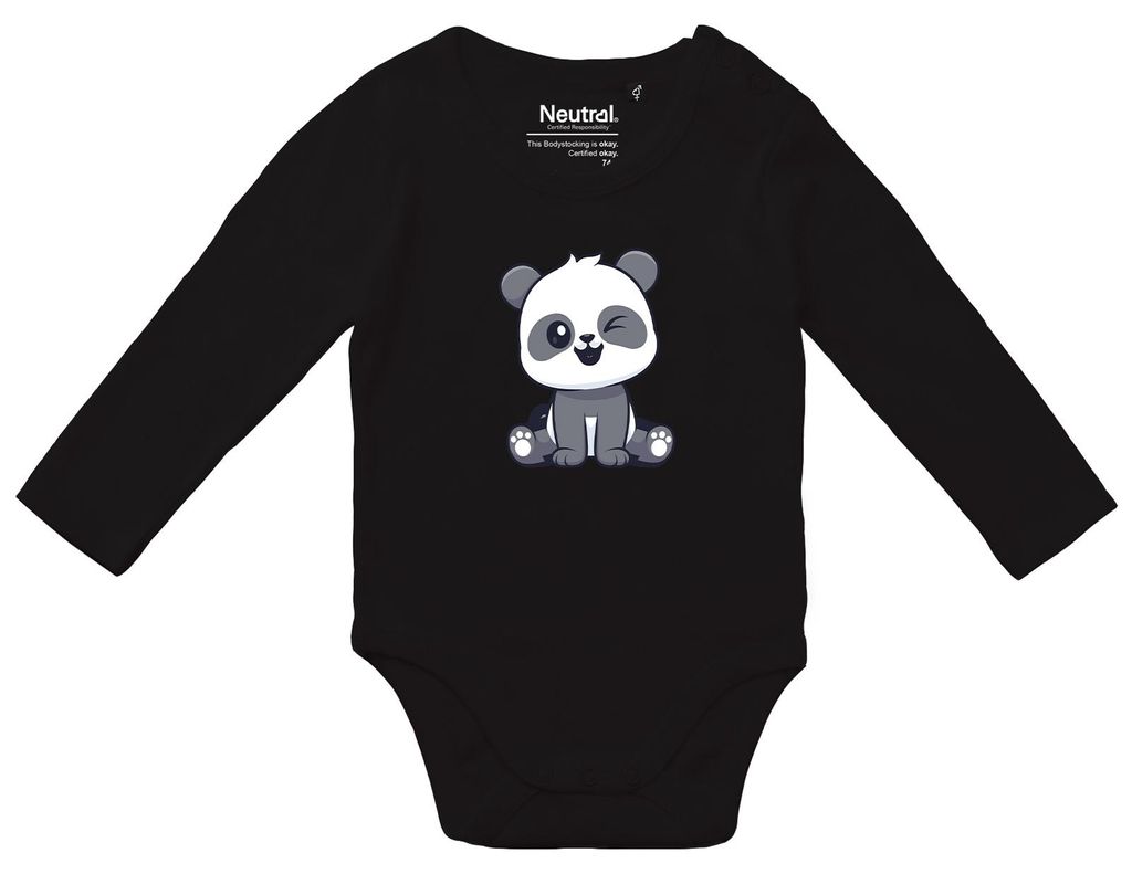 Huuraa Baby Body Panda Comic 68 Black Baumwolle Fairtrade Langarmbody Geschenkidee