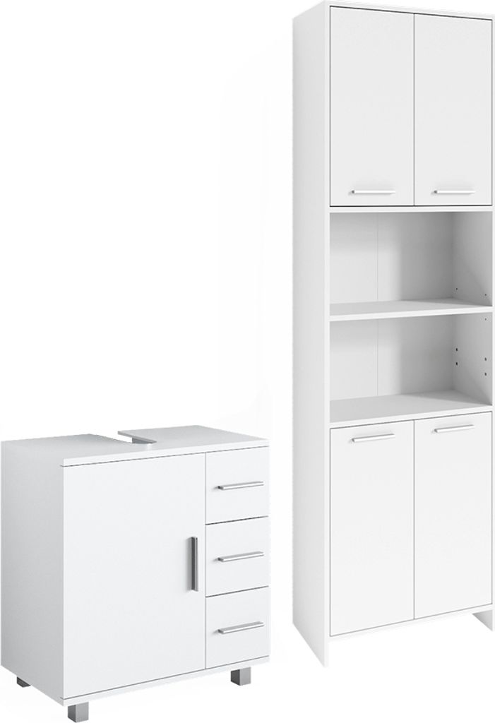 Badmöbel-Set Vicco Maris Weiß 2 Teile, mit Hochschrank und Produktbild 
