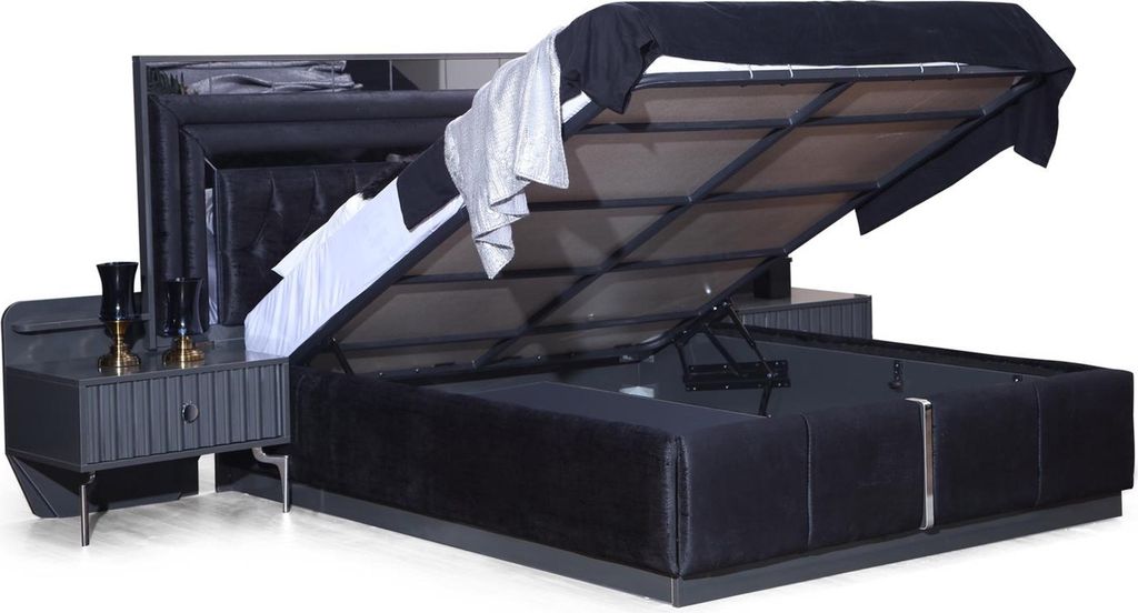 Schwarzes Luxus Chesterfield Doppelbett Moderne Bettgestelle Holz Möbel