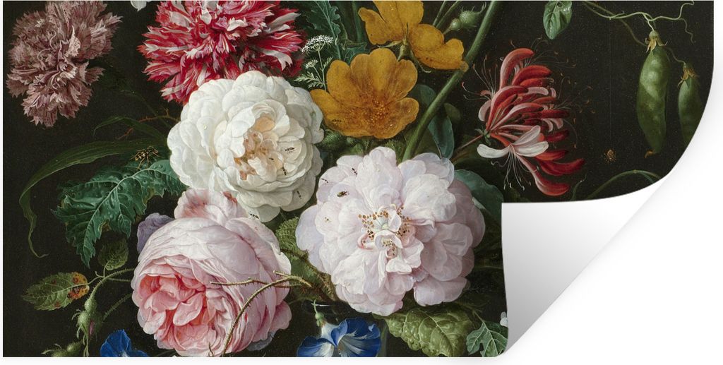 MuchoWow Wandtattoo Wandsticker Wandaufkleber Stilleben mit Blumen in einer Glasvase - Gemälde von Jan Davidsz. de Heem 40x20 cm Selbstklebend u...
