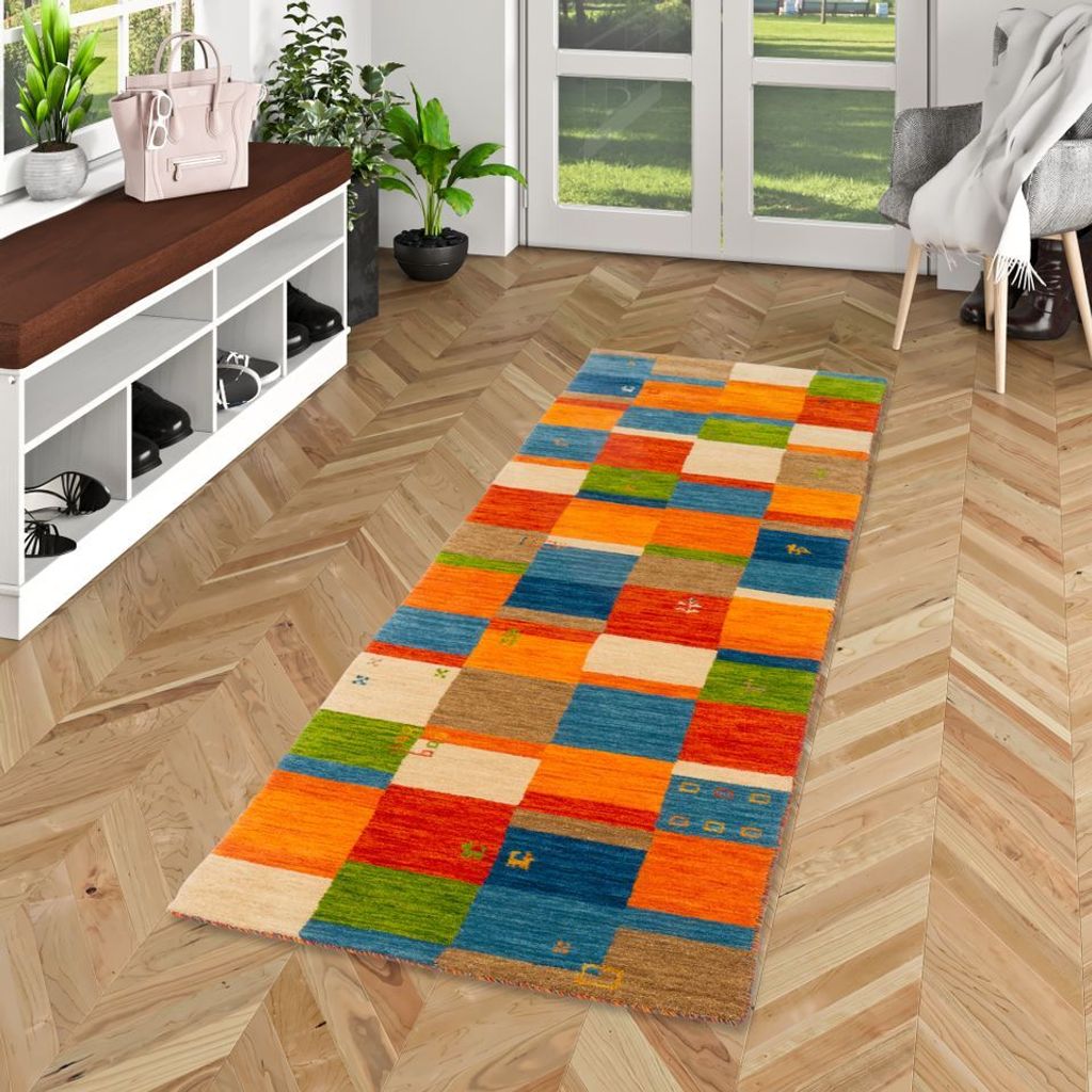 Läufer Natur Teppich Gabbeh Esta Modern Bunt, Größe:90x160 cm