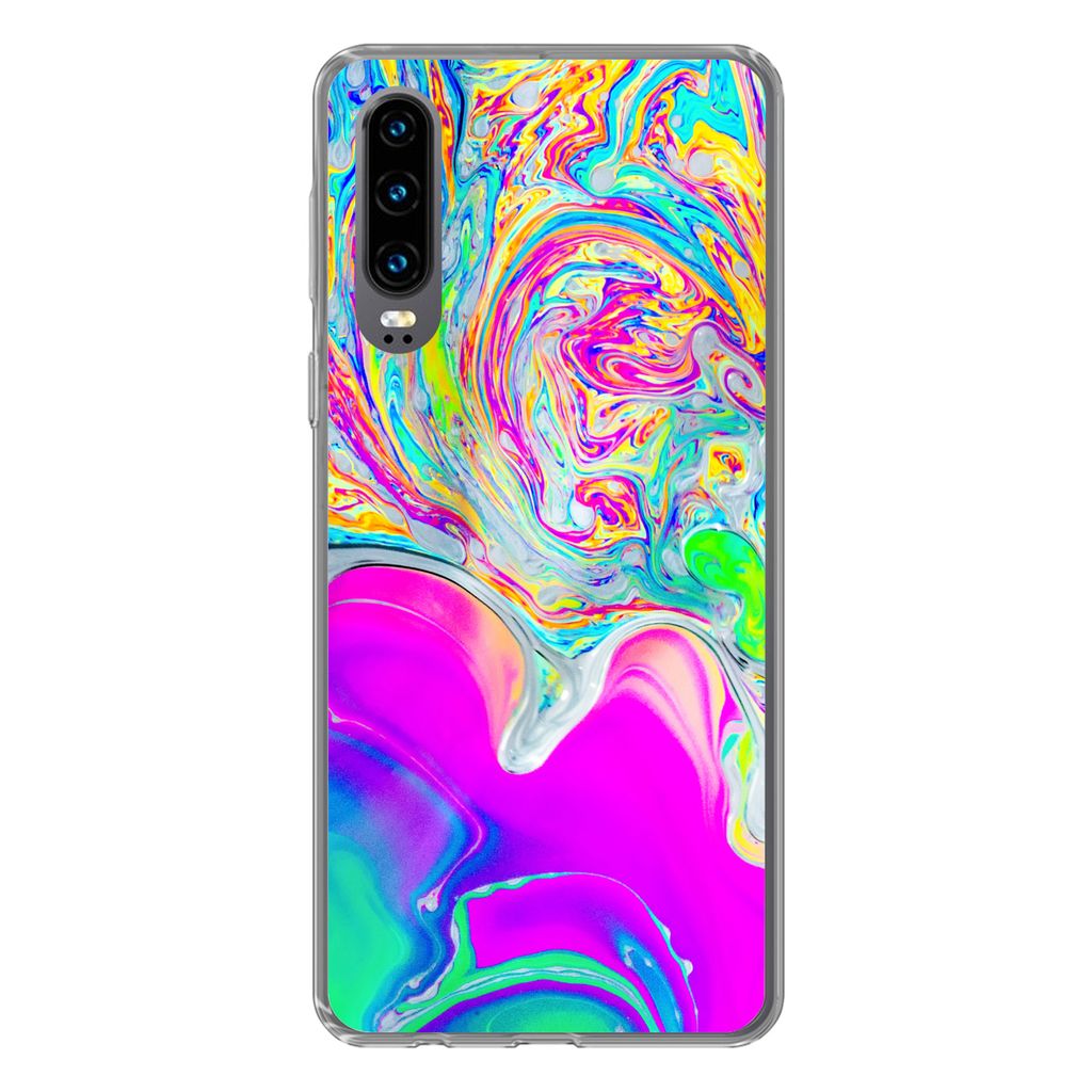 MuchoWow Handyhülle Schutzhülle Hülle für Huawei P30 Kunst - Farben - Psychedelisch Silikon Softcase Handy Hülle - Kartenbesitzer