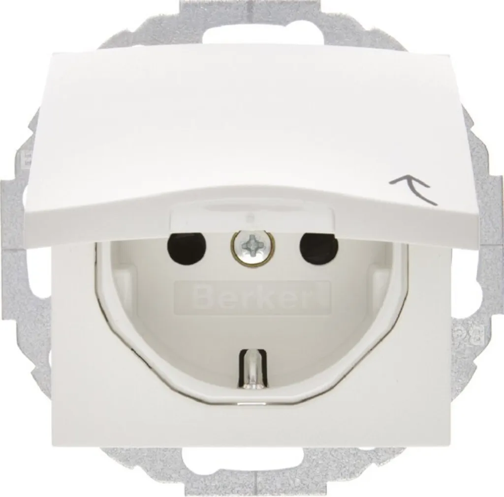 Prise Schuko anti-poussière avec couvercle blanc polaire - Réf 47441909