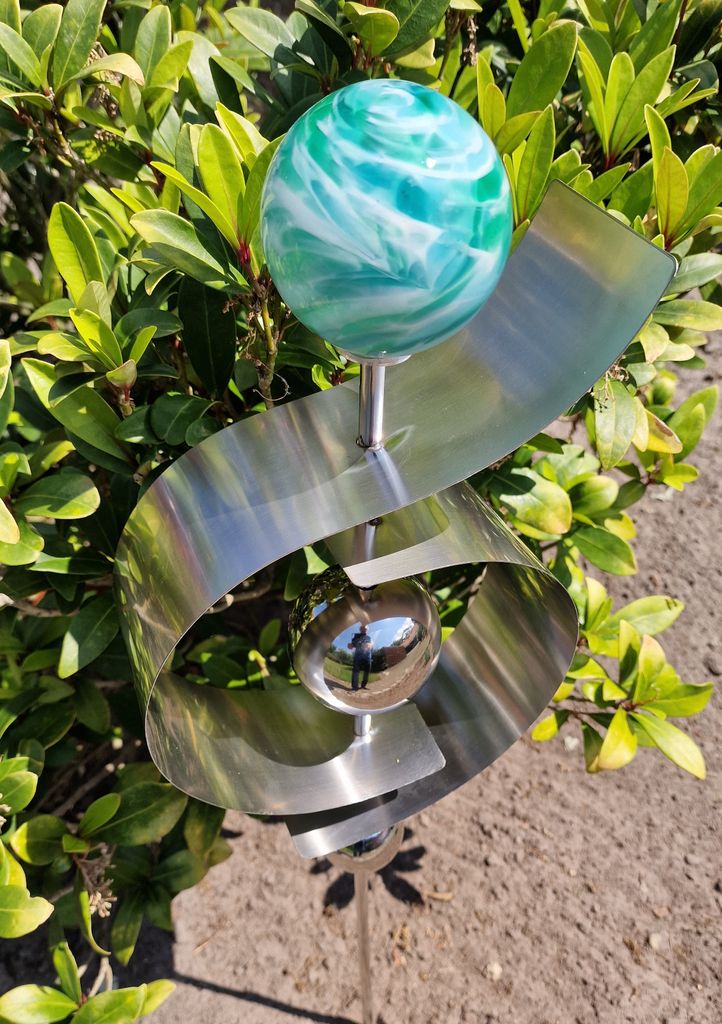 Glaszauber Jupiter Jade Edelstahl matt gebürstet Glasugel in Jade 100 cm Beetstecker Gartenstecker Rosenkugel