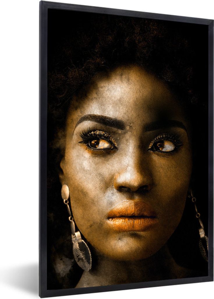 MuchoWow MuchoWow Gerahmtes Poster Frauen - Lehm - Ohrringe 20x30 cm - Poster mit zchwarzem Bilderrahmen - Drucken - Bilder Poster im Rahmen
