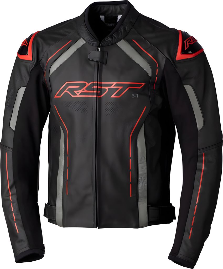 RST S1 Motorrad Lederjacke, schwarz/rot, 40