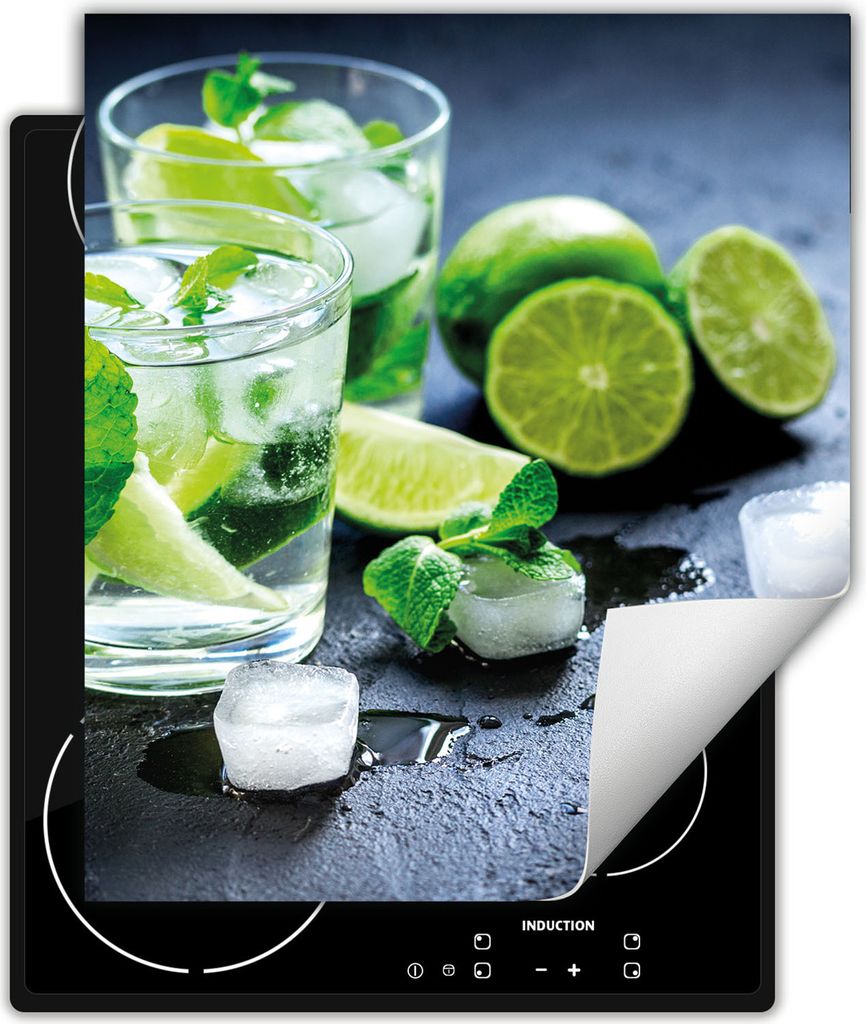 DarHaus Herdabdeckplatte 45x52 cm Anti Rutsch Matte Aufrollbar, Limette - Wasser