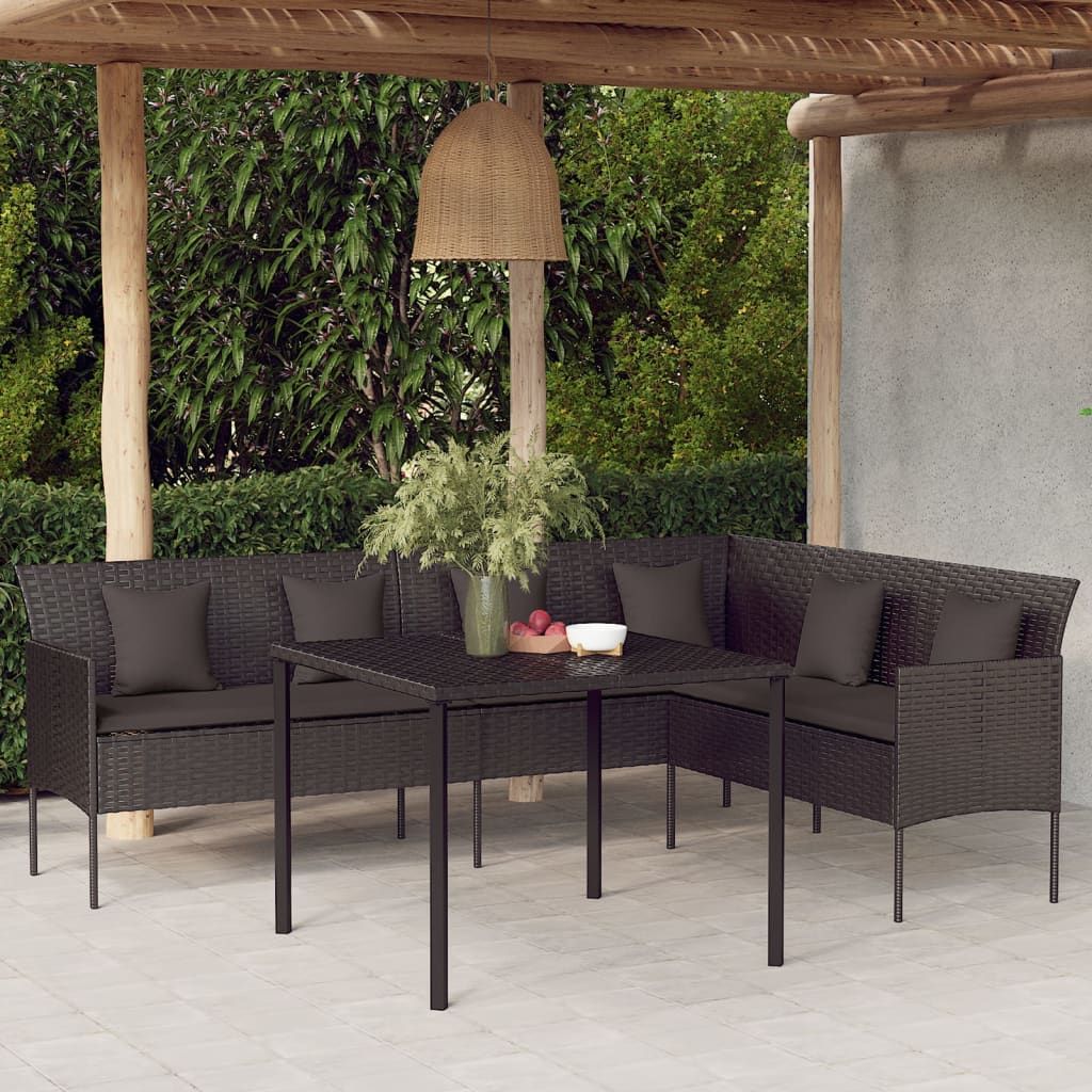 Gartensofa in L-Form mit Kissen Schwarz Poly Rattan , Gartensofas Design 2024