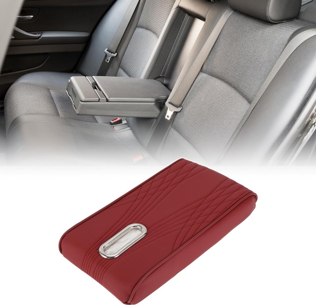 Center Console Kissen Pad mit Taschentuchbox 11,81"X6,49" Center Console Abdeckung Armlehne Sitzbox Abdeckung Kunstleder Rot