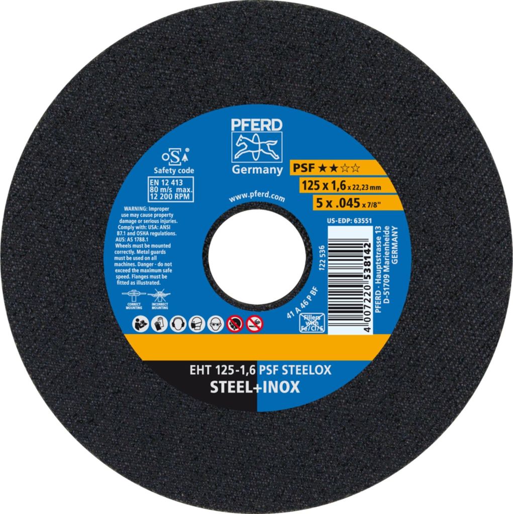 PFERD Cut-off wheels PSF STEELOX, 12,5 cm, 25 Stück(e)