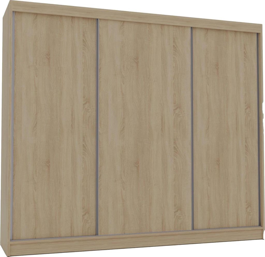 Kleiderschrank mit Schiebetüren Bergamo modernes Schiebetürenschrank mit Regale und Kleiderstange stilvoll Garderobenschrank mit LED, Farbe: Eich...