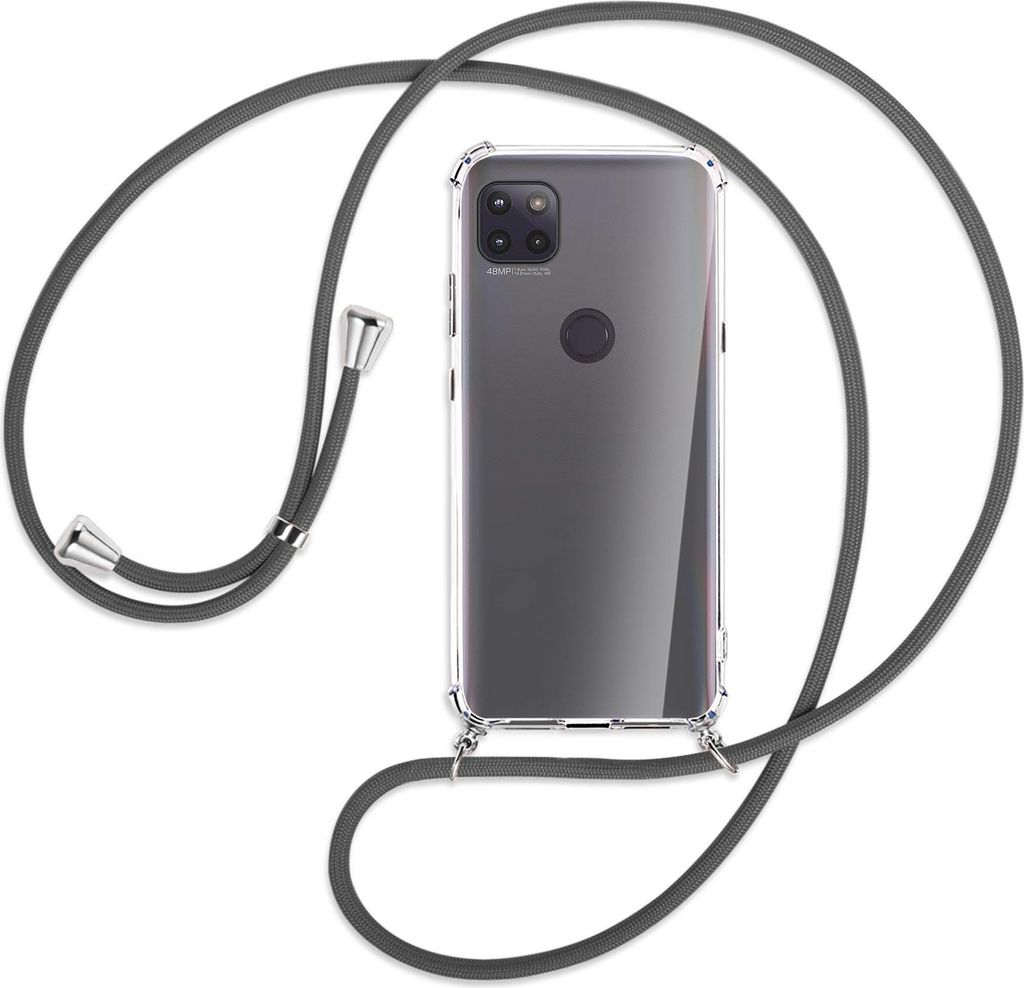 Handykette Backcover-Schutzhülle mit Band (Metall silberfarben) für Motorola Moto G 5G - dunkelgrau