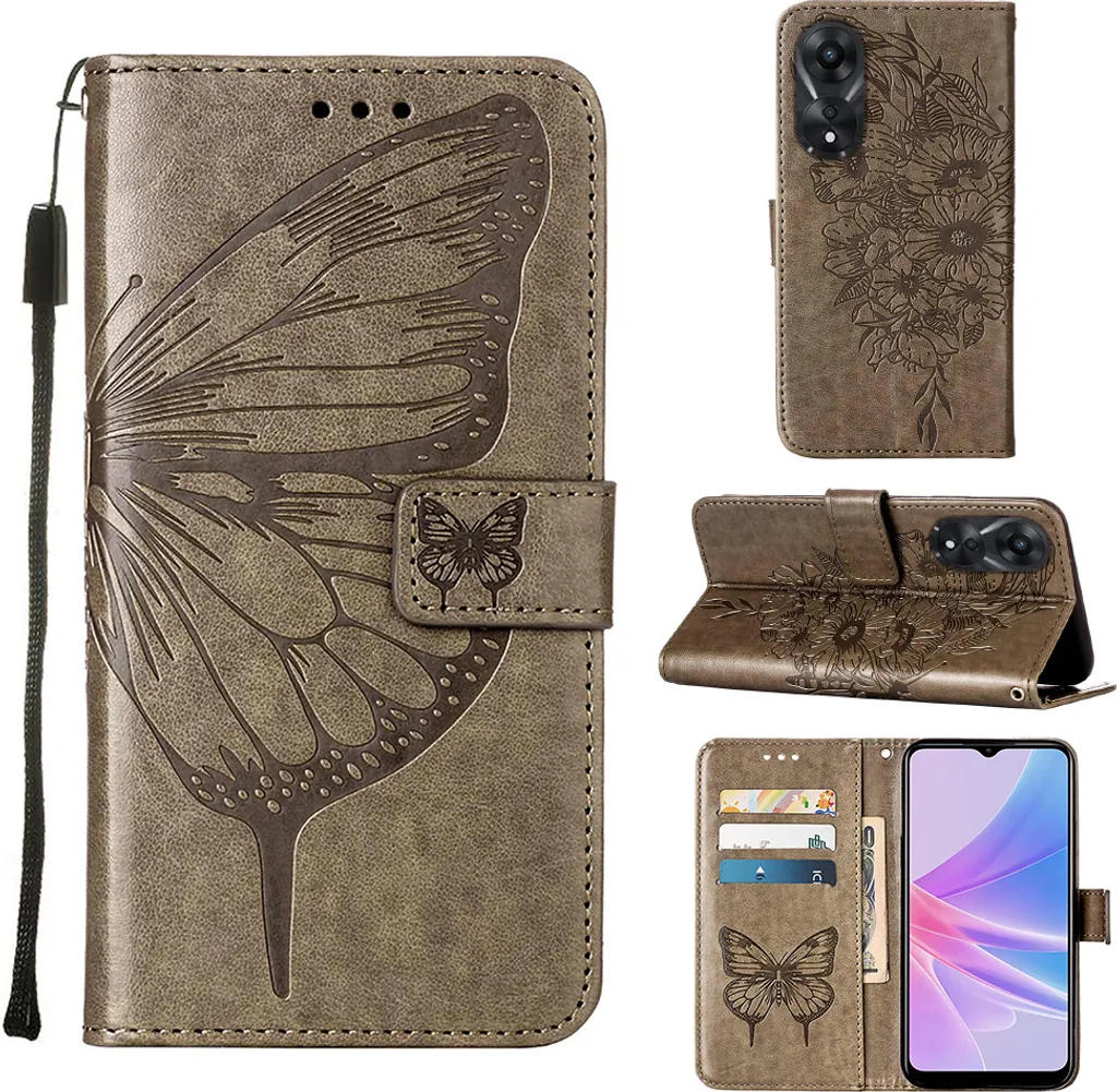 Custodia Flip per OPPO A78 5G / A58 5G | Pelle Grigio Anti-Uto
