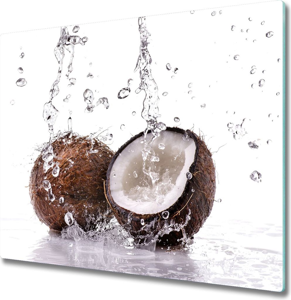 Glas Herdabdeckplatte 60x52 cm Spritzschutz Glasabdeckplatte Schneidebrett Kokosnuss und Wasser