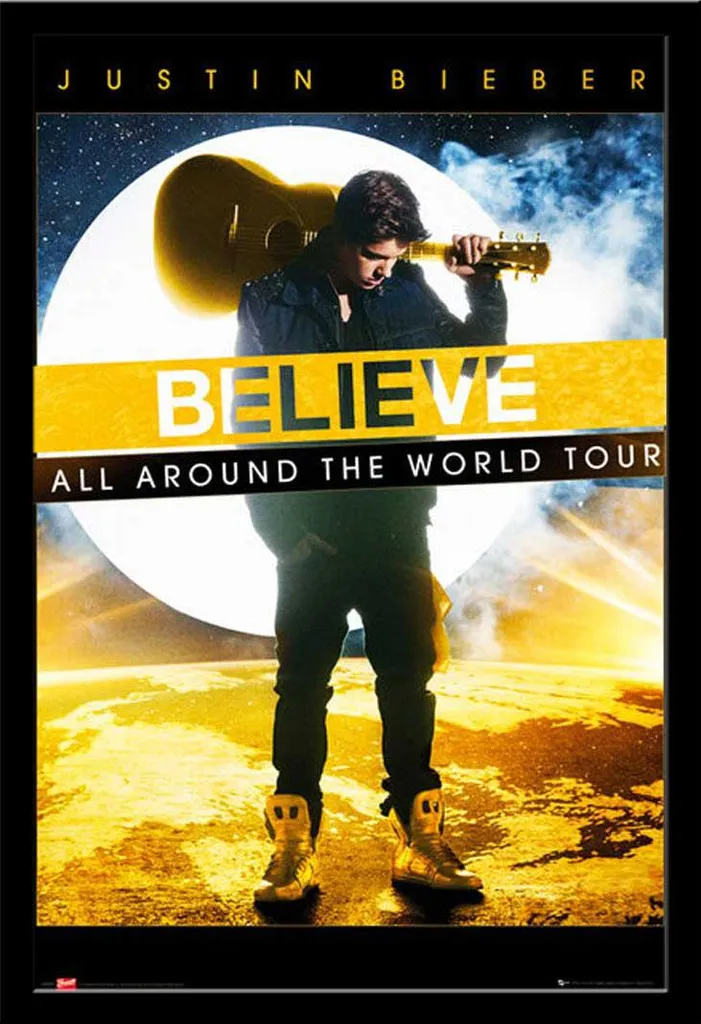 Poster Justin Bieber World Tour Cadre Noir Anti-Poussière Vitre Acrylique