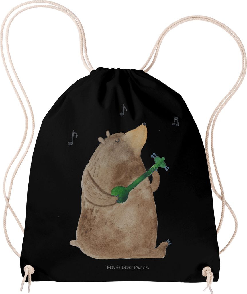 Mr. & Mrs. Panda gymnastiktasche Bär Gitarre - Schwarz - Geschenk, wander rucksack, sporttasche klein, Beutel, Gymbag, Teddy, gym tasche, Jutebeutel