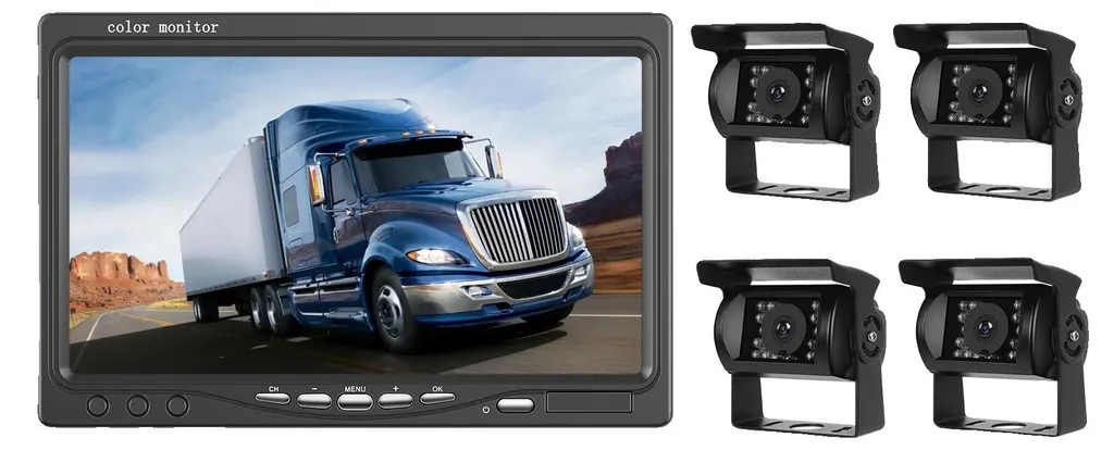 Système de rétrovision sans fil 4 caméras et moniteur LCD 7 pouces IP69