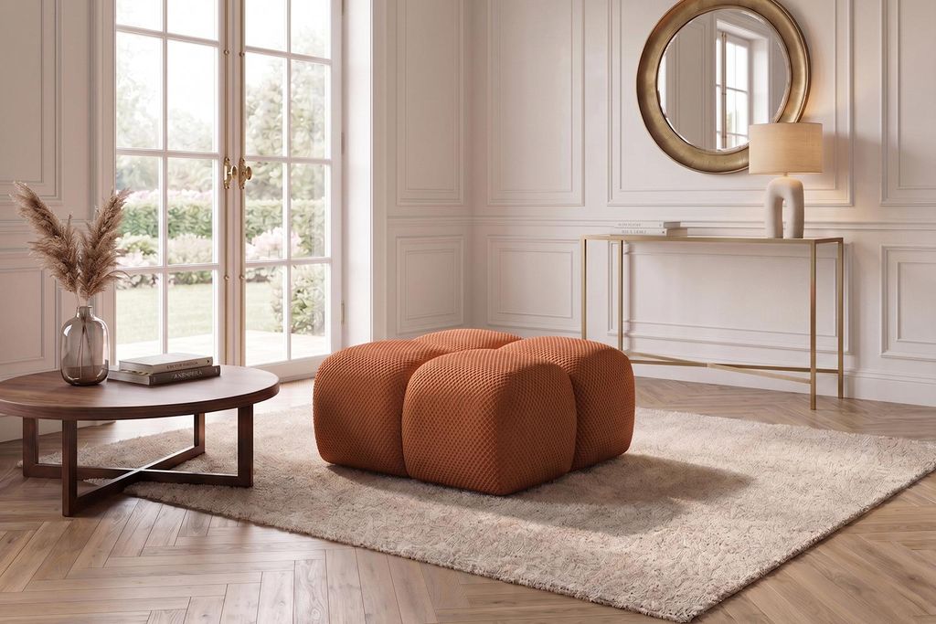 Kaiser Möbel Hocker, Pouf, strukturierter Premiumstoff Sonic, Kupfer, Averro