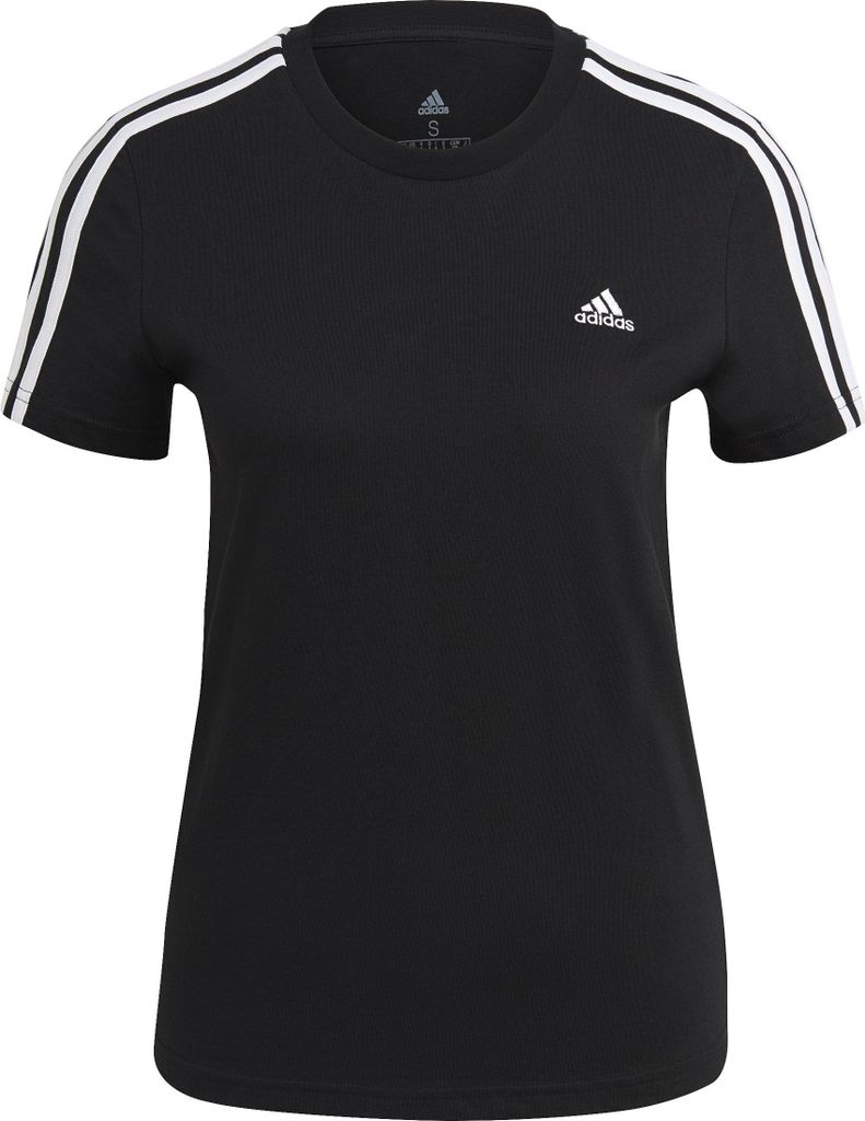 adidas LOUNGEWEAR Essentials Slim 3-Streifen T-Shirt Damen schwarz/weiß schwarz/weiß XS