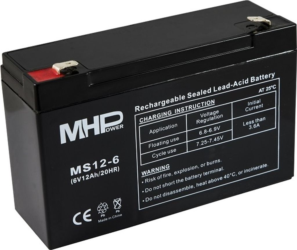Batteria al piombo MHPower VRLA AGM 6V/12Ah (MS12-6) Immagine del prodotto 