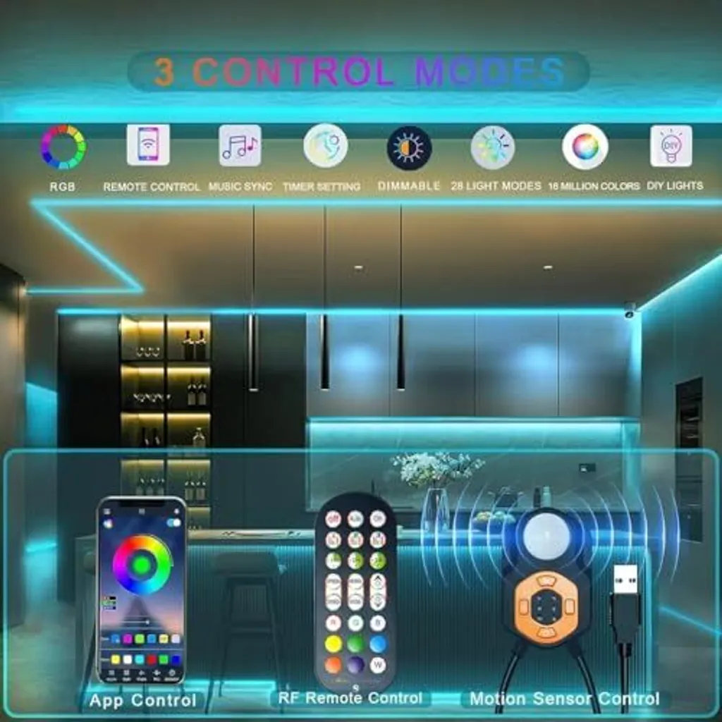 Striscia LED 3m Meiyue con Sensore PIR RGB Set da 2 - Smart Home - 2