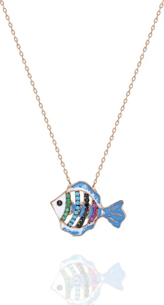 Collier poisson coloré émail et argent 925 avec finition brillante