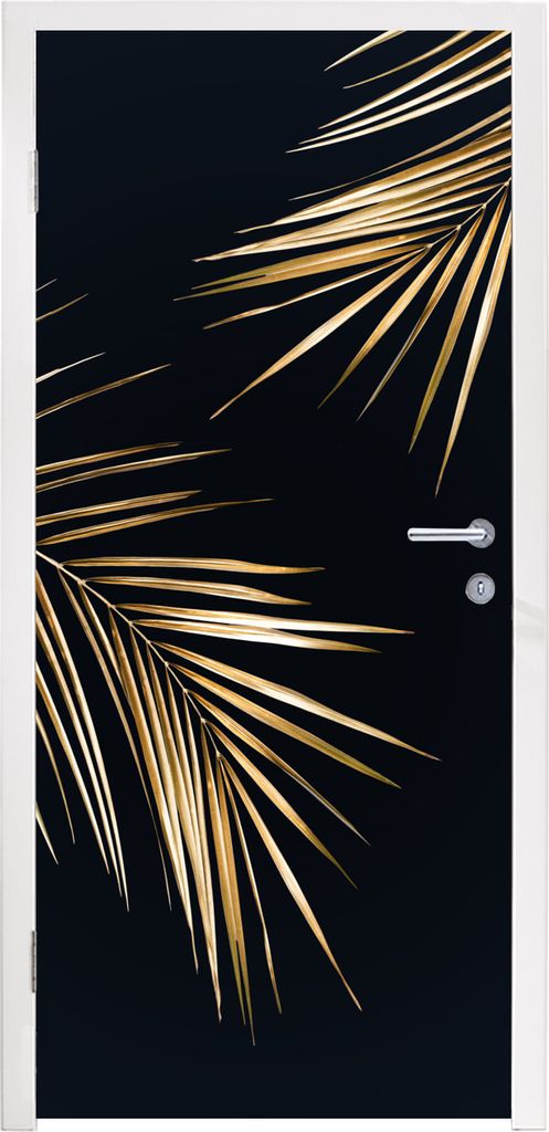 MuchoWow Türtapete Selbstklebende Türfolie Blätter - Pflanzen - Gold - Schwarz - Luxus 80x205 cm Türposter Türaufkleber Klebefolie Türklebe...