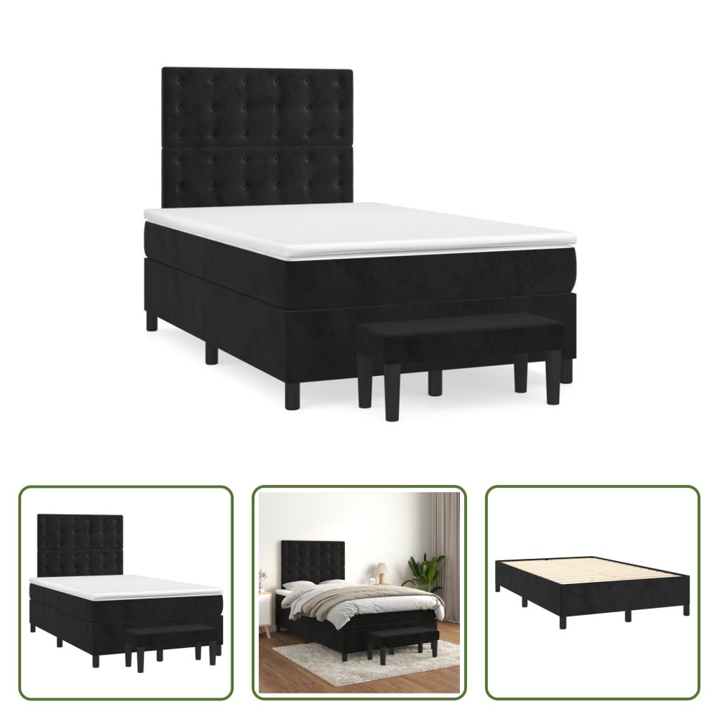 The Living Store Boxspringbett mit Matratze Schwarz 120x190 cm Samt
