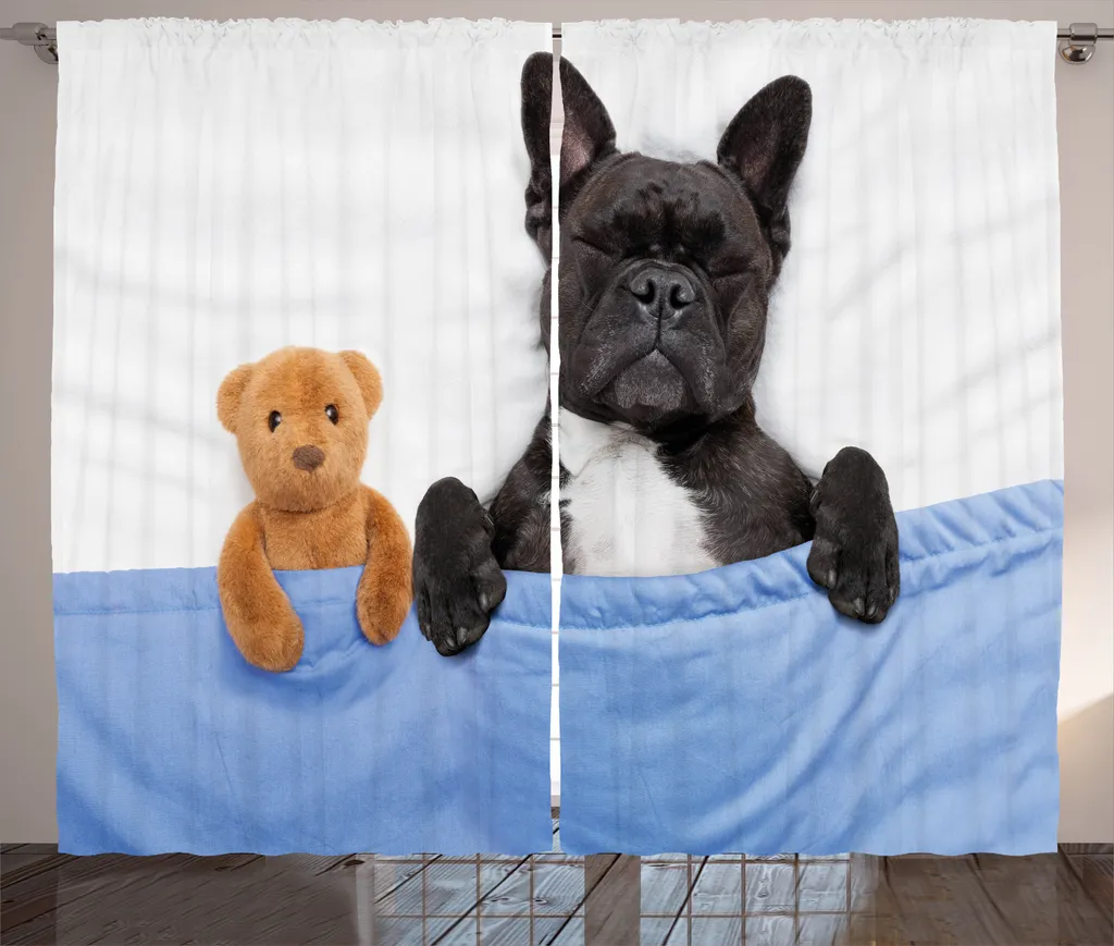 Rideau pour chambre d'enfant motif bouledogue et oursons 280 x 225 cm
