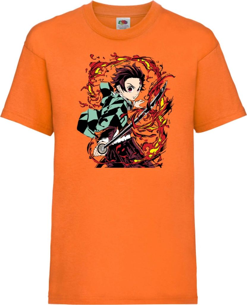 Kinder T-Shirt Japan Animation Manga Anime Comics Demon Anime Slayer Tanjiro Kamado 07 Var-019, 3-4 Jahr - 104 / Orange