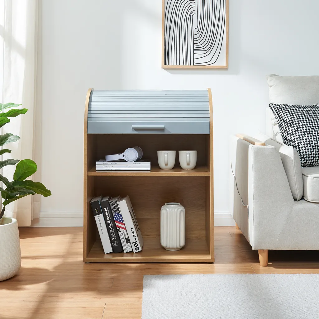 Mobiletto Grigio e Bambù Kavlinge 80x60x40cm | Arredo Ufficio e Casa