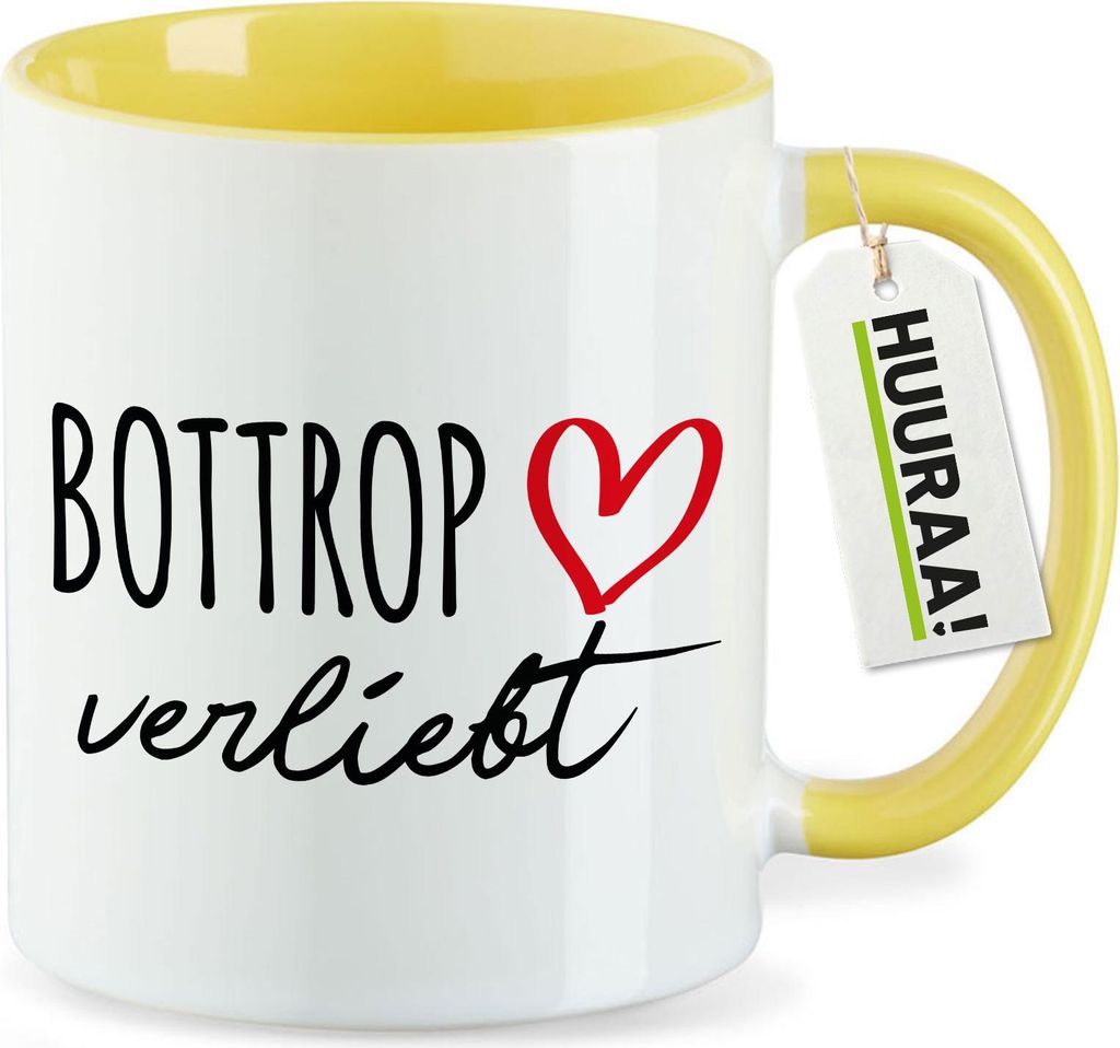 Huuraa Kaffeetasse Bottrop verliebt 330ml Gelb Keramik Kaffeebecher Geschenkidee