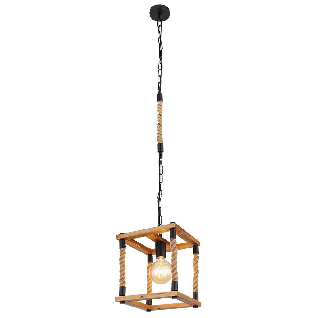 Hängeleuchte, Holz, Hanfseil, naturfarben, schwarz, H 120 cm