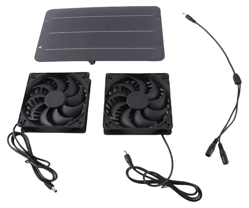 Solarbetriebenes Abluftventilator-Set 10 W 12 V Solarpanel-Doppelventilator-Set für Gewächshaus, Hühnerstall, Hundehütte, Schuppen, Scheune