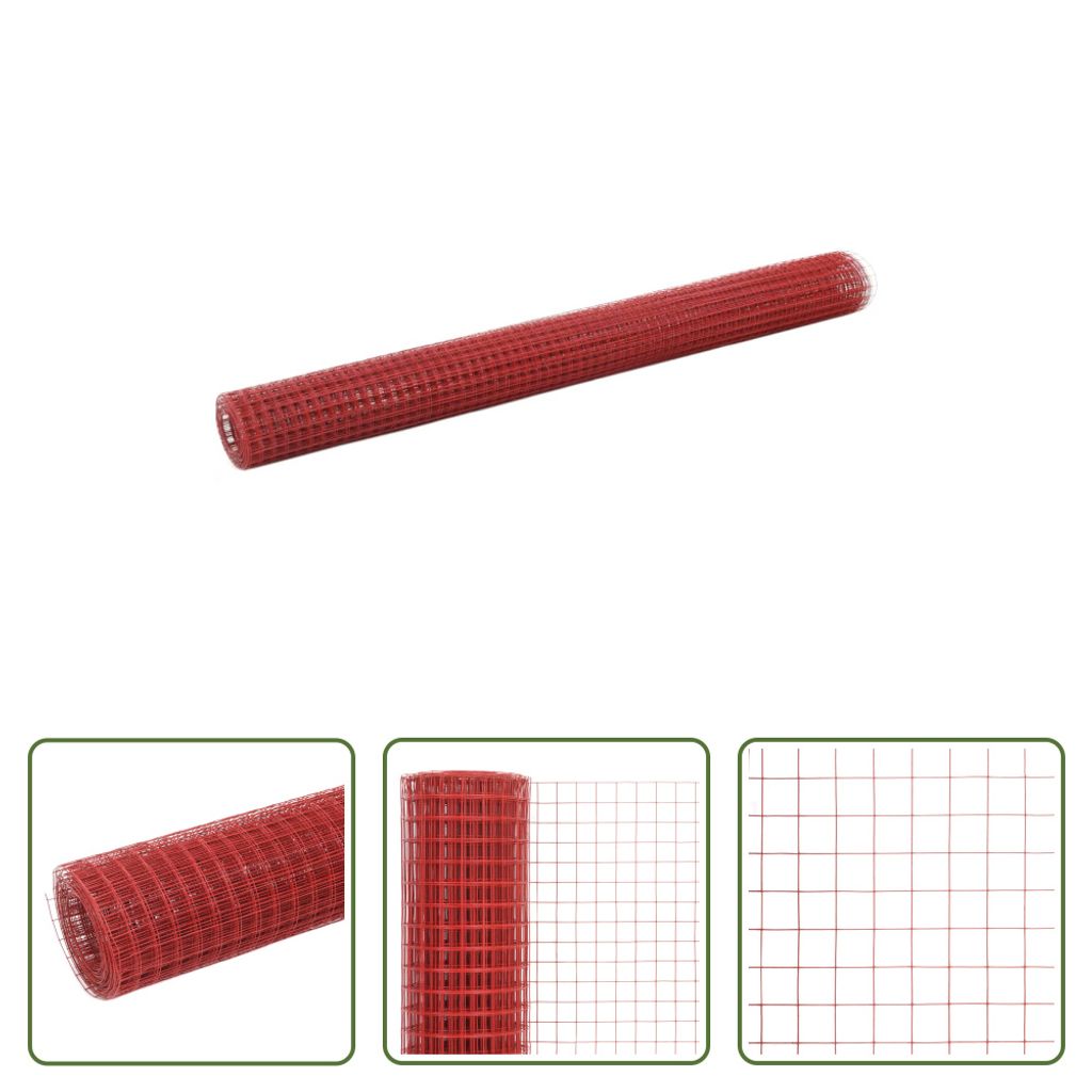 The Living Store Drahtzaun Stahl mit PVC-Beschichtung 10x1,5 m Rot