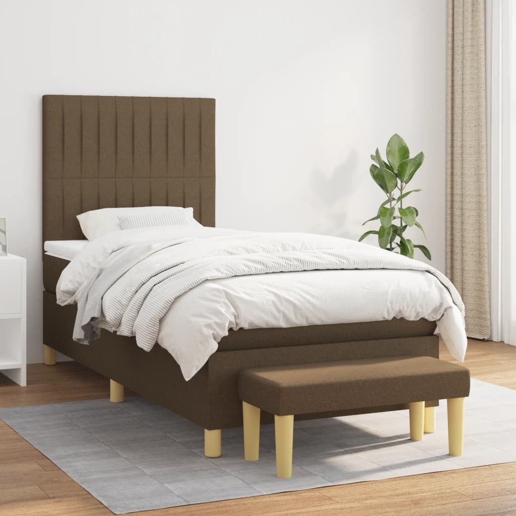 Robuste Einzelbett - Dezentem Design Boxspringbett mit Matratze Dunkelbraun 80x200 cm Stoff - Lattenrost Inklusive - 80712