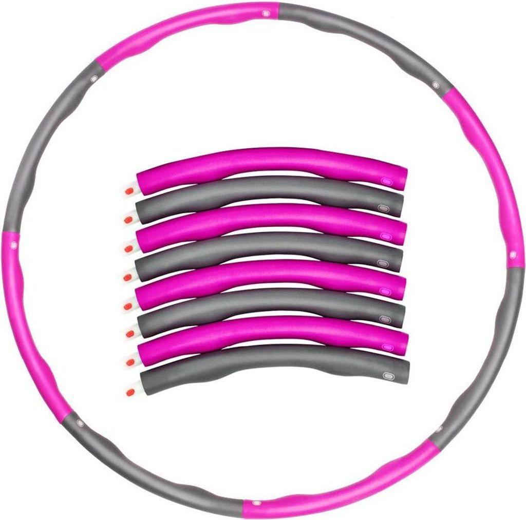 Schaumstoff Hula Hoop, Rosa+Grau 8 Segmente, Abnehmbarer Massage Fitnessreifen mit Extra-Gewicht