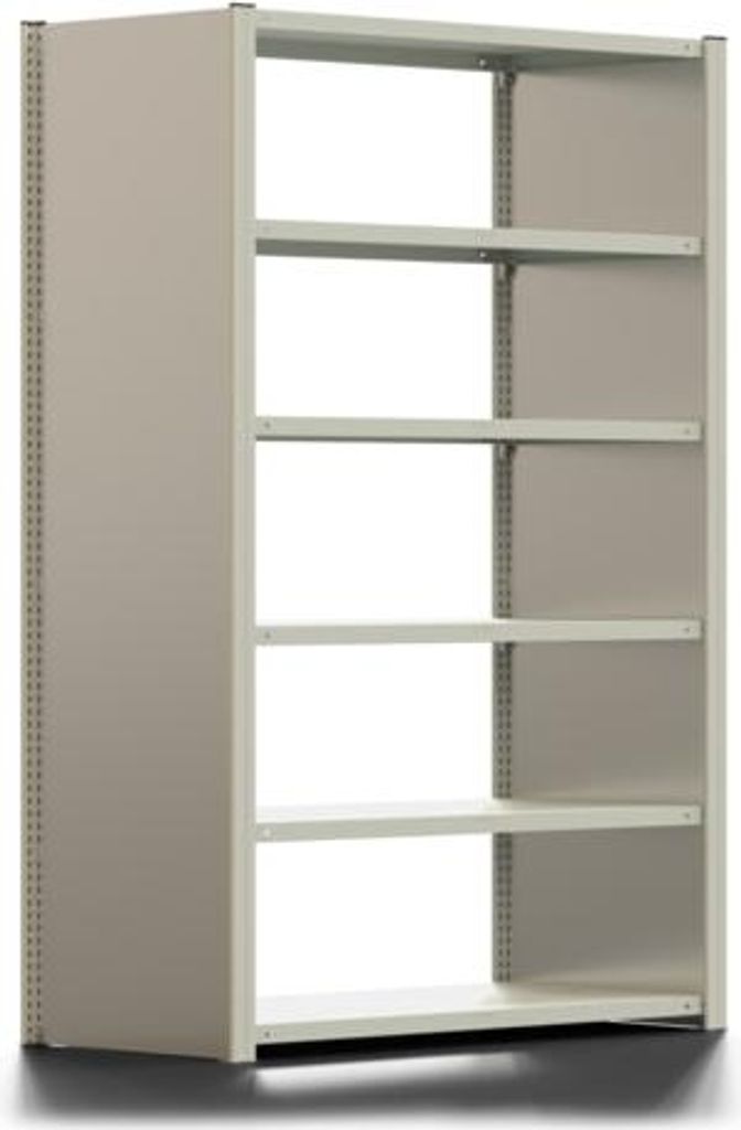 Büroregal mit Seitenwand - 150 kg - 2.000 x 1.285 x 600 mm - 6 Böden - 5 Ordnerebenen - Grundregal - lichtgrau - Steckregal BERT