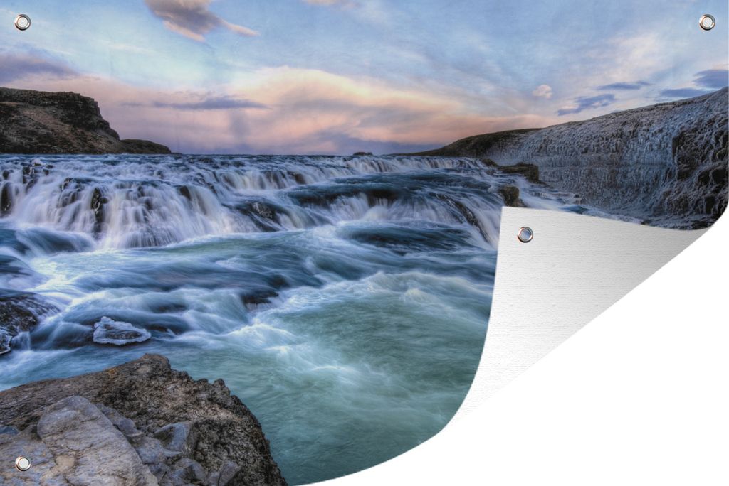 MuchoWow 90x60 cm Outdoor-Poster Gartendeko Sichtschutz Garten Poster für den Garten Hellblaue Farbe des Wassers am Gullfoss-Wasserfall