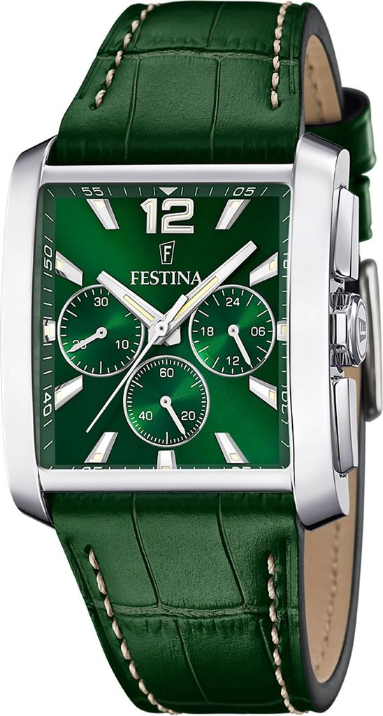 Festina F20636/3 Chronograph Uhr Herrenuhr Lederarmband Chrono Datum grün