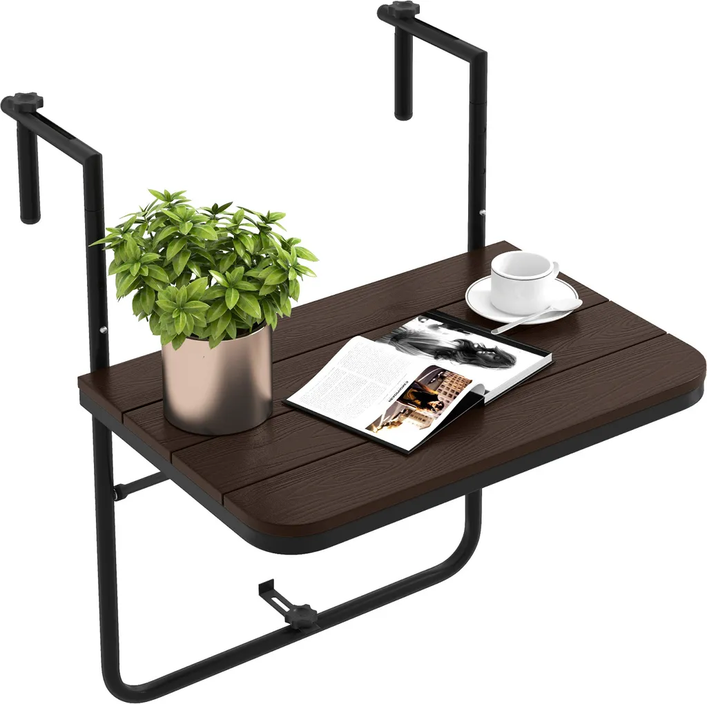 COSTWAY Tavolo da Balcone Sospeso Pieghevole Marrone - Offerta Speciale