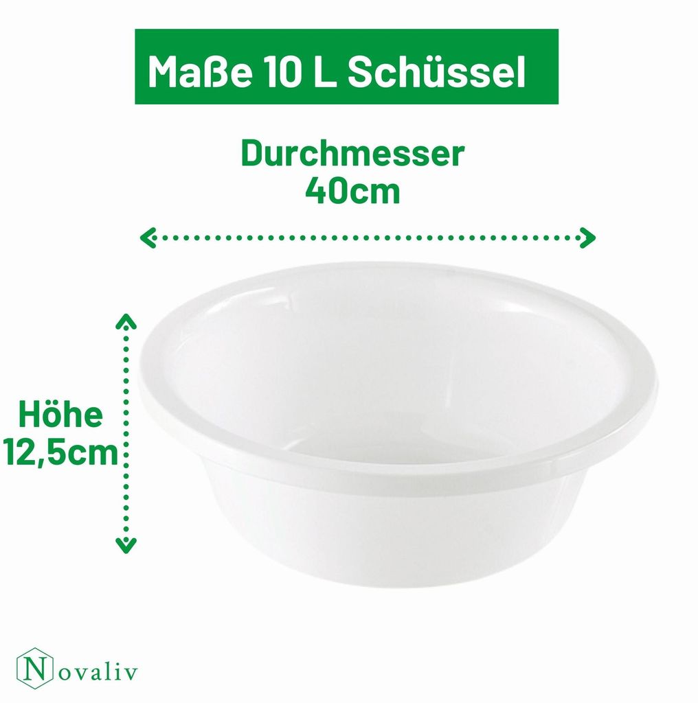 Novaliv Spülschüssel Rund 10L, D40 cm, Weiß, BPA-frei &