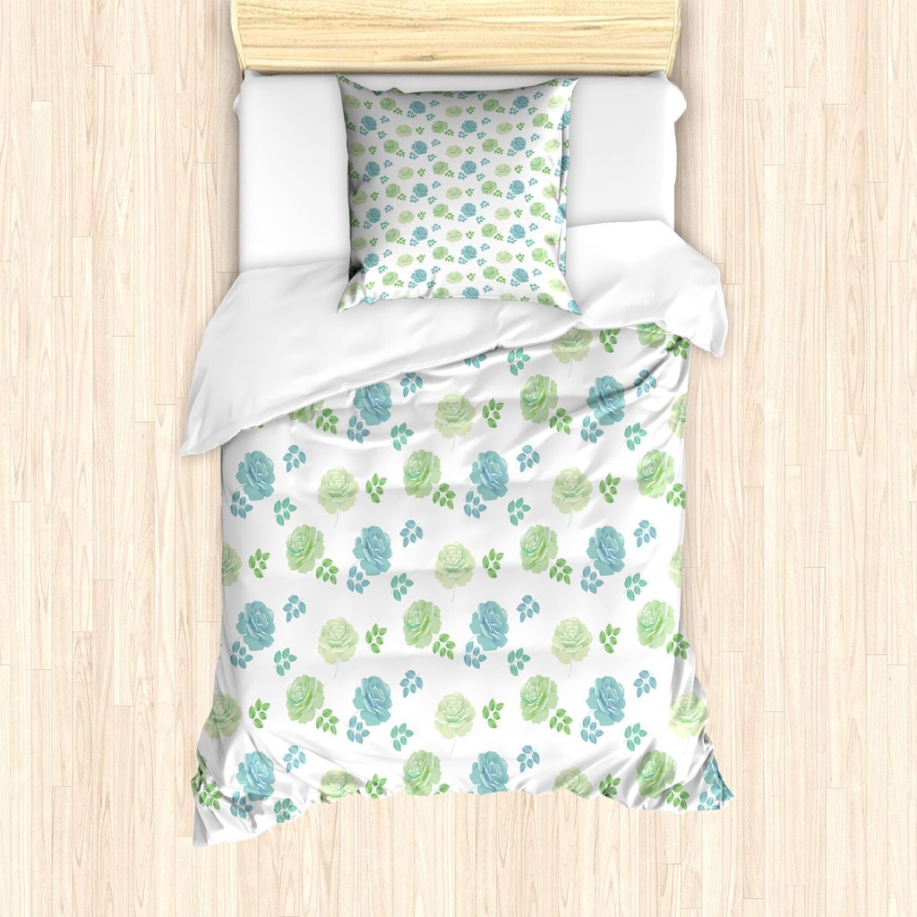 ABAKUHAUS Blumen Bettbezug Set für Einzelbetten, Kunst Rose Blumen und Blätter, Milbensicher Allergiker geeignet mit Kissenbezug, 135 cm x 200 cm...