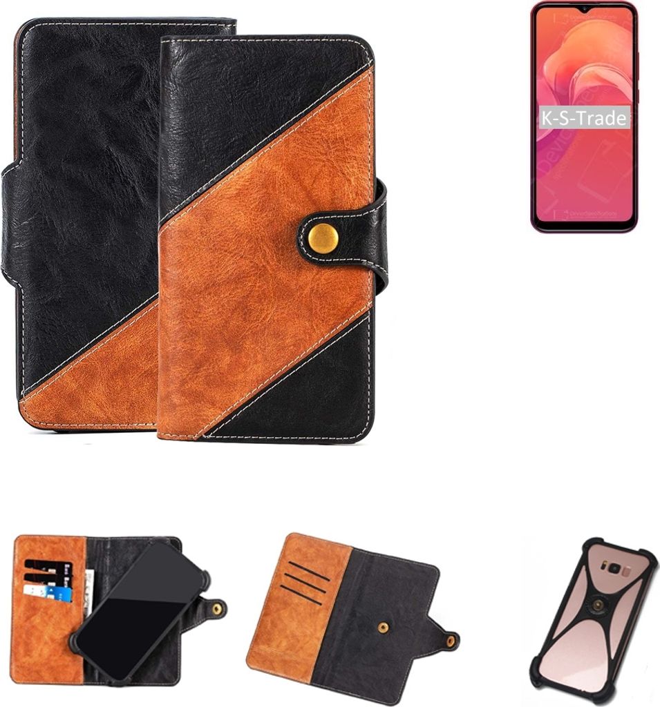 K-S-Trade Handyhülle Schutzhülle Bookstyle Case Wallet-Case kompatibel mit Doogee X96 Handy Cover Bumper Klapphülle schwarz hellbraun 1x