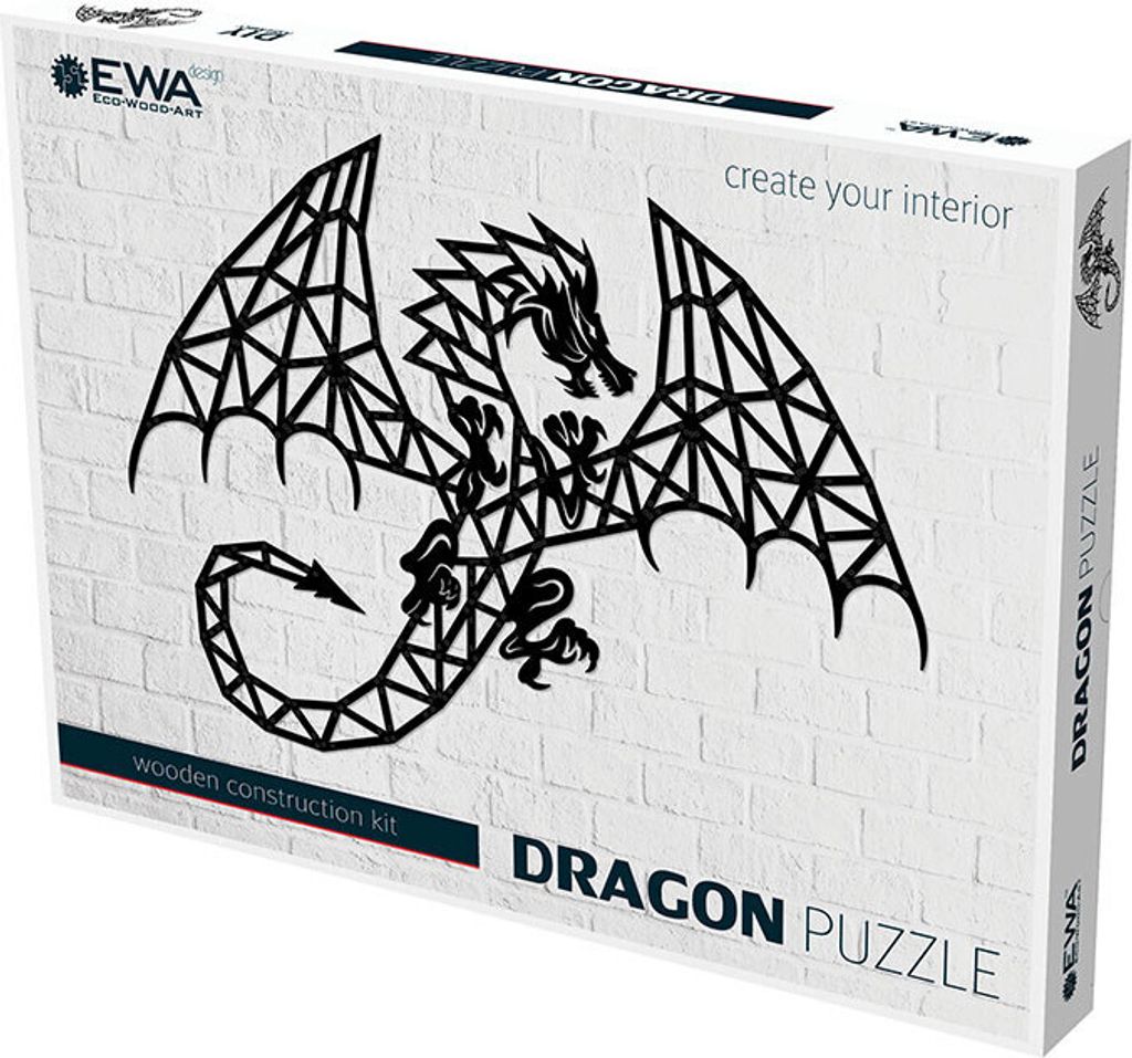 EWA Eco-Wood-Art Dragon Drachen Holzpuzzles Design-Polygonales Drachenpuzzle-Souvenir, Geschenk, Küche, Wohnkultur, Interieur, Schwarz