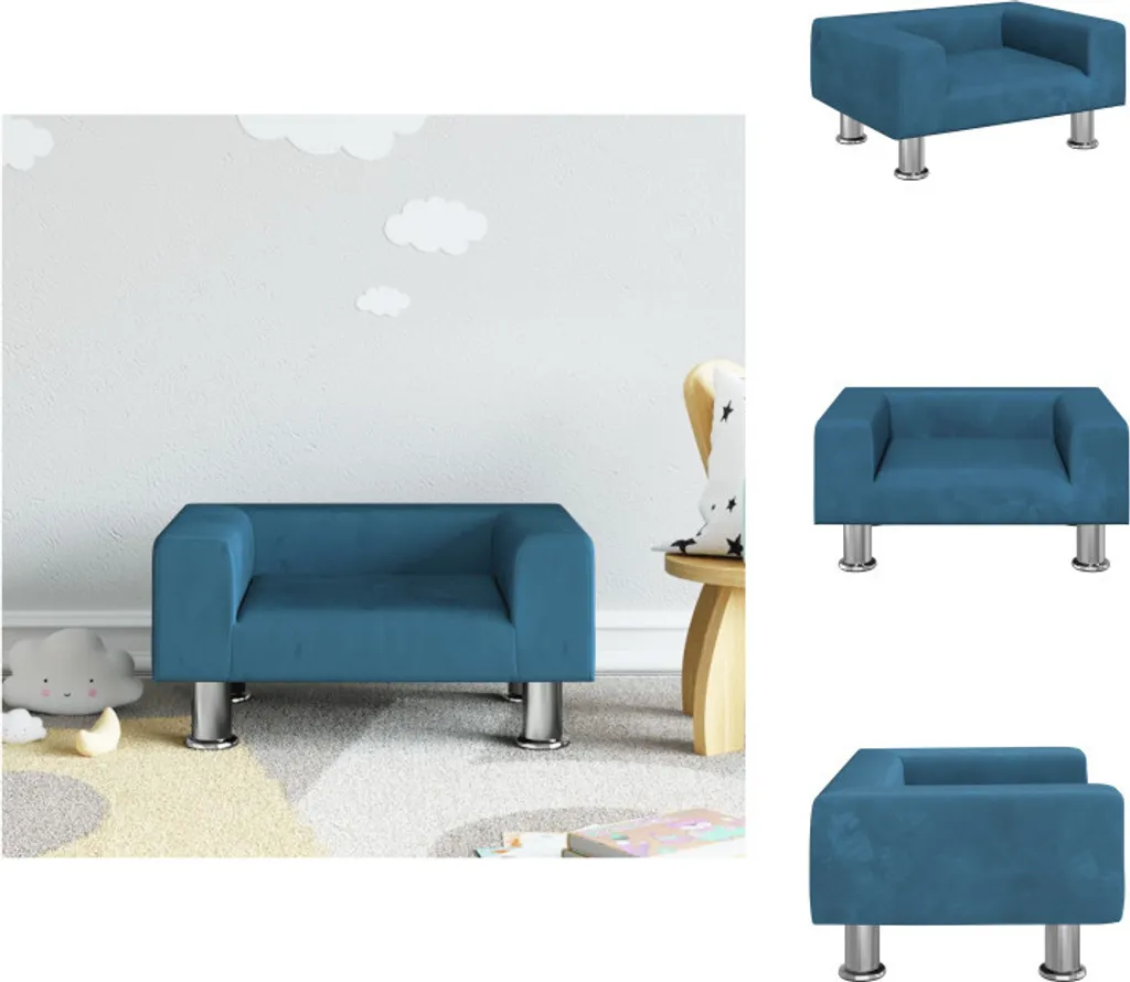 Divanetto Blu vidaXL per Bambini in Velluto - 50x40x26,5 cm Top