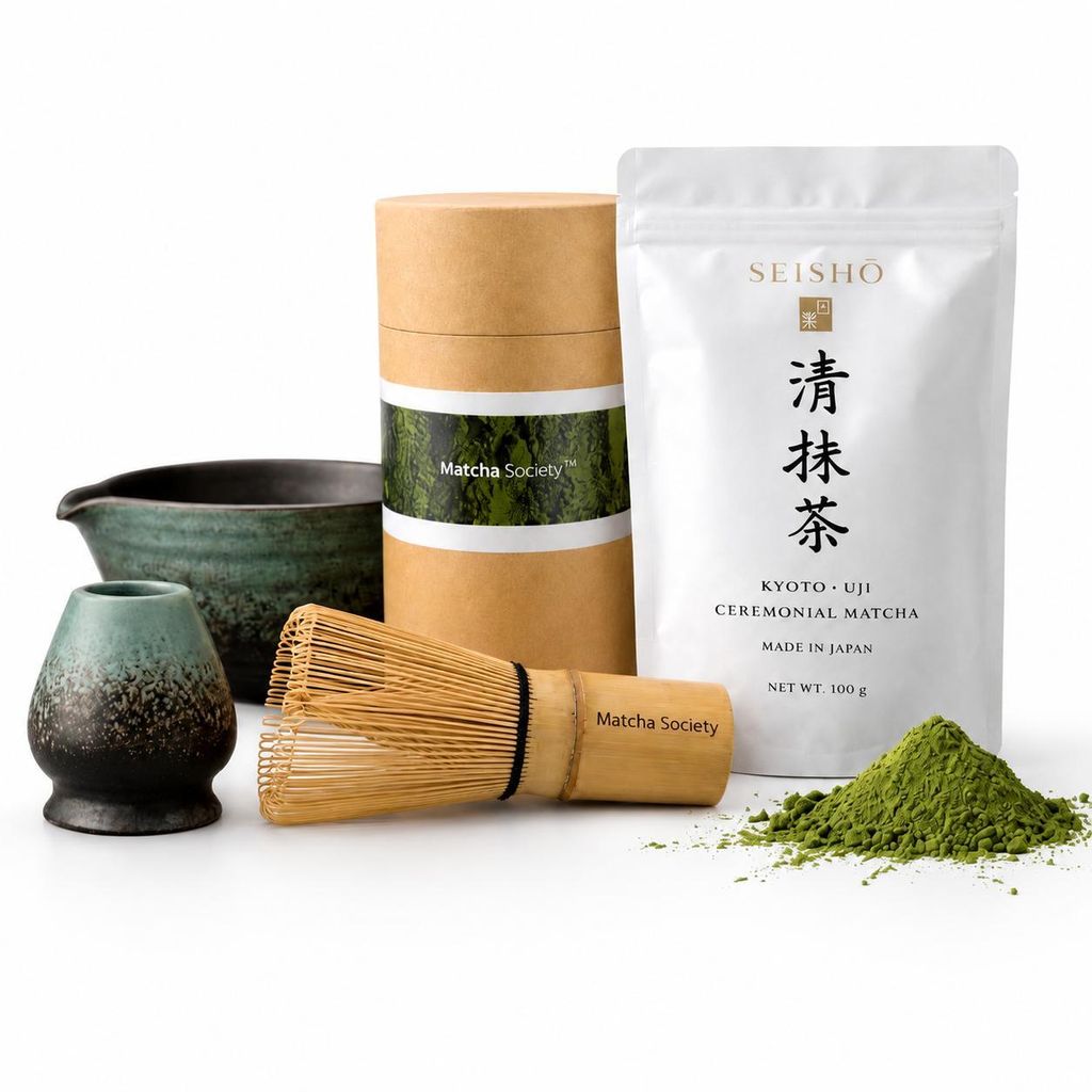 Matcha Set SEISHŌ Kyoto Uji – Ceremonial Matcha Tee Set mit Bambusbesen, Matcha Schale & Zubehör – 100 g Premium Matcha