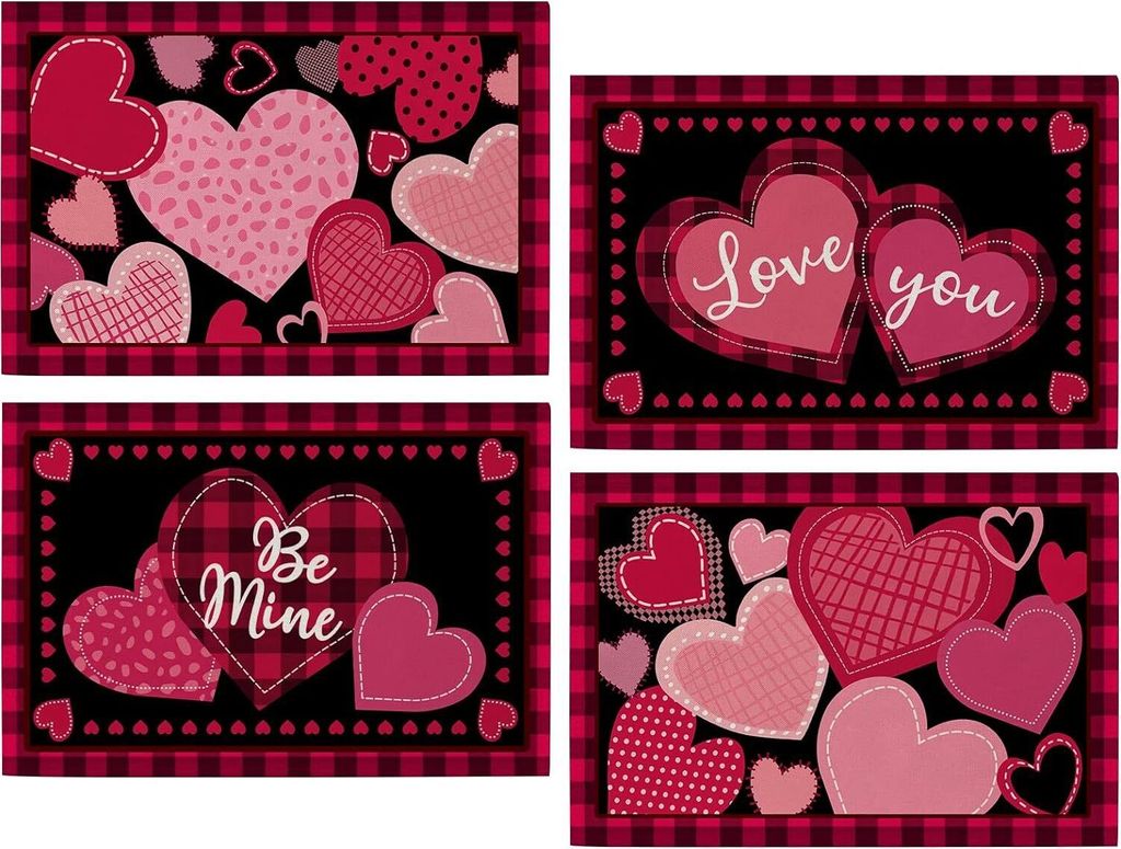 Valentinstag Tischsets 4er Set Platzsets Valentinstag Platzsets Urlaub Dekor Platzdeckchen für Esstisch Party Hochzeit 30 x 45 cm, A, Rechteck, 4