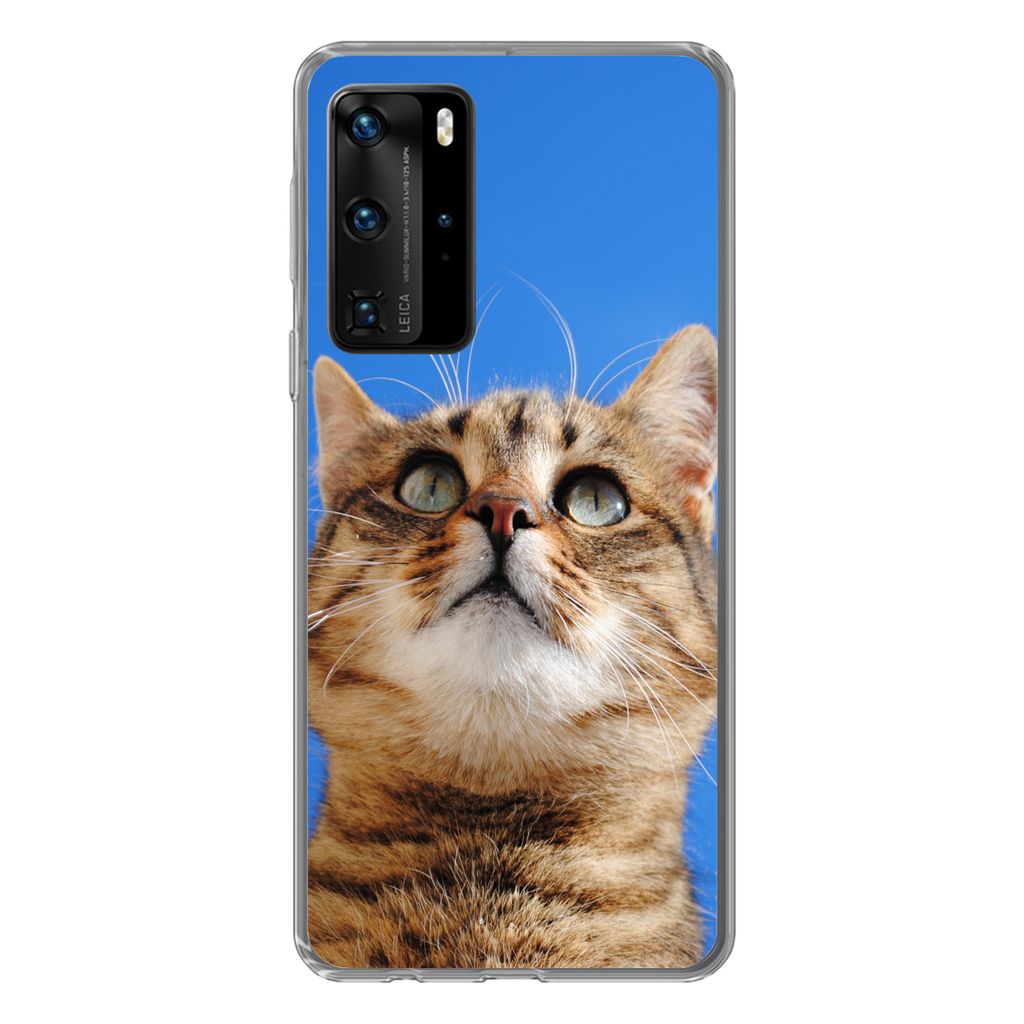 MuchoWow Handyhülle Schutzhülle Hülle für Huawei P40 Pro Katze - Braun - Luft - Mädchen - Jungen - Kinder Silikon Softcase Handy Hülle - Sc...